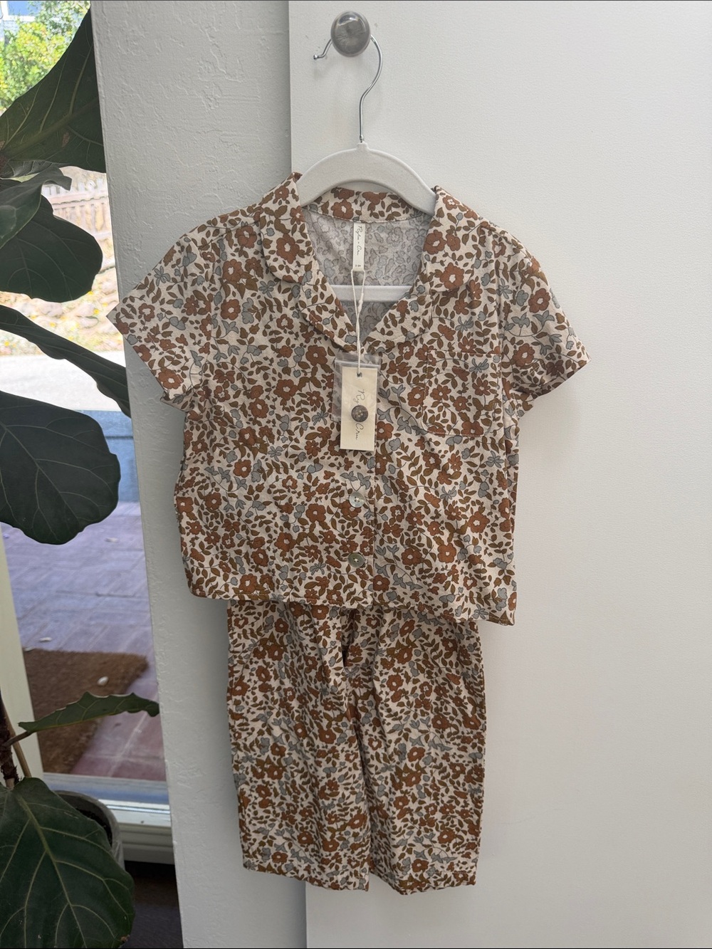 Rylee + Cru Cream and Brown Floral Short Set